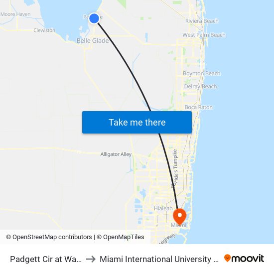 Padgett Cir at Waddell Way to Miami International University Of Art & Design map