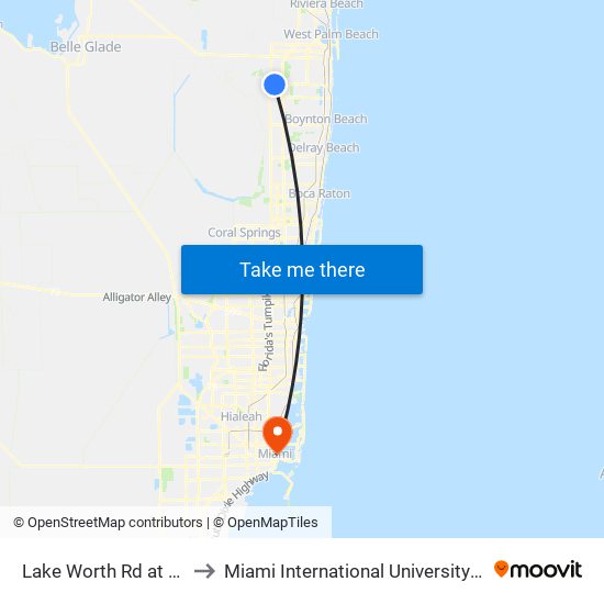 Lake Worth Rd at  Hunting Trl to Miami International University Of Art & Design map