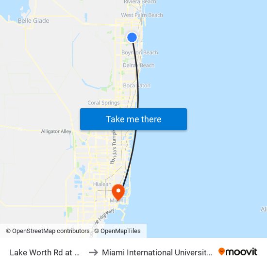 Lake Worth Rd at Home Depot to Miami International University Of Art & Design map