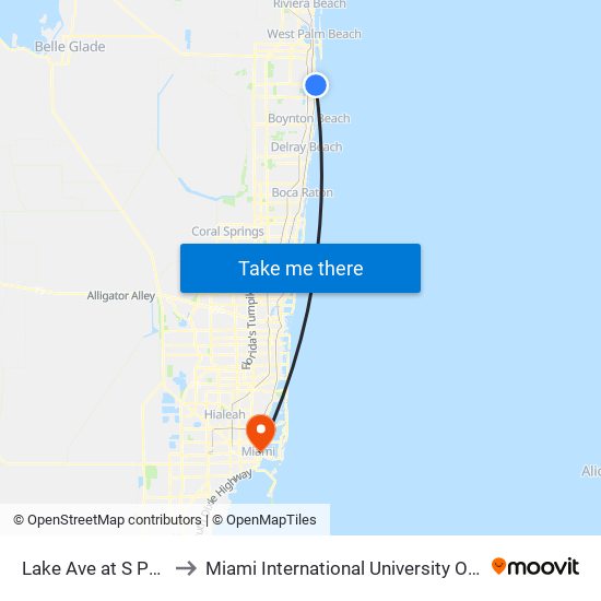 Lake Ave at S Palm Way to Miami International University Of Art & Design map