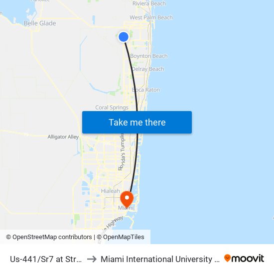 Us-441/Sr7 at Stribling Way to Miami International University Of Art & Design map