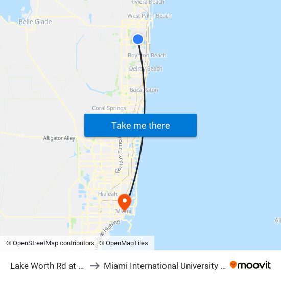 Lake Worth Rd at Military Trl to Miami International University Of Art & Design map
