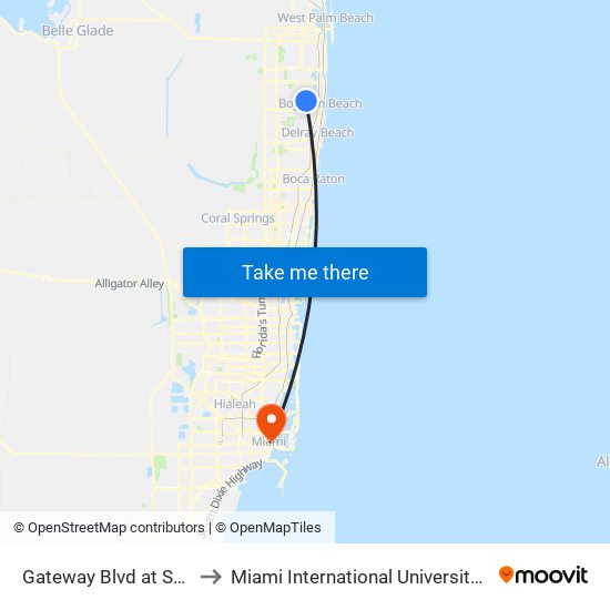 Gateway Blvd at  Sandpiper Dr to Miami International University Of Art & Design map