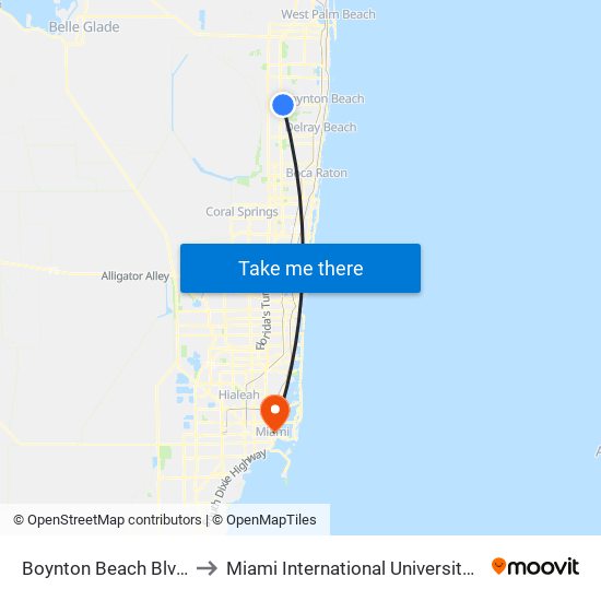 Boynton Beach Blvd at Target to Miami International University Of Art & Design map