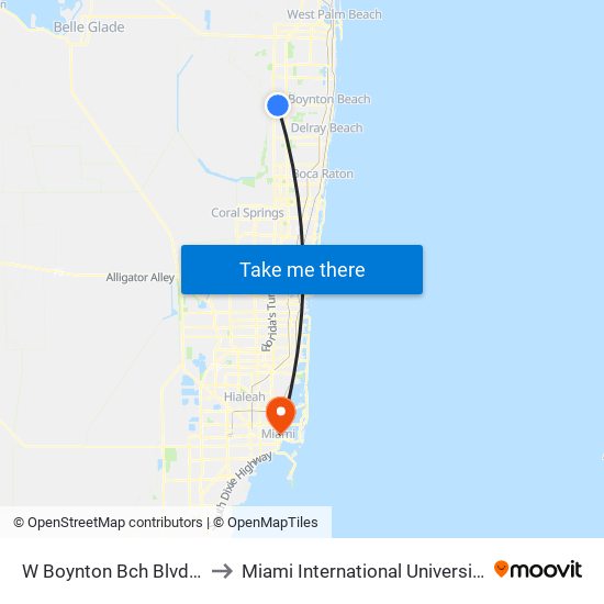 W Boynton Bch Blvd at 102nd Pl S to Miami International University Of Art & Design map