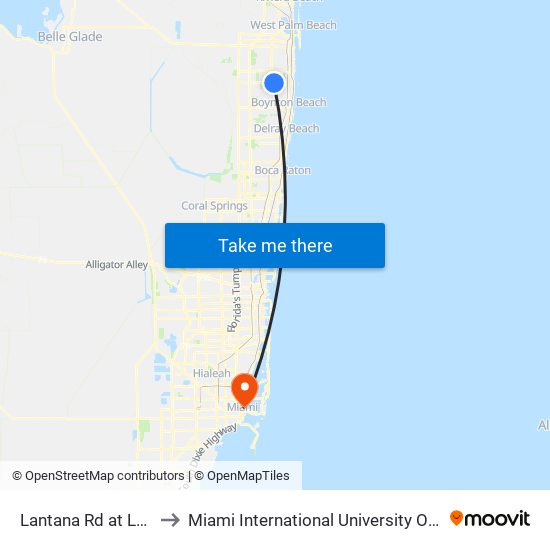 Lantana Rd at Lawrence to Miami International University Of Art & Design map