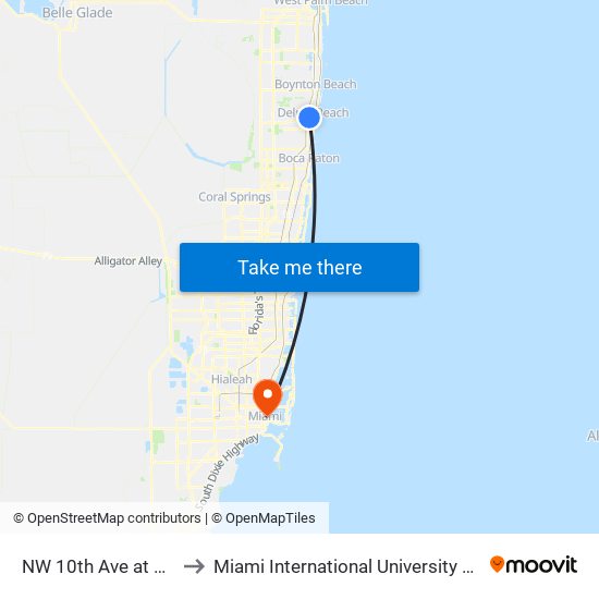 NW 10th Ave at  NW 3rd St to Miami International University Of Art & Design map