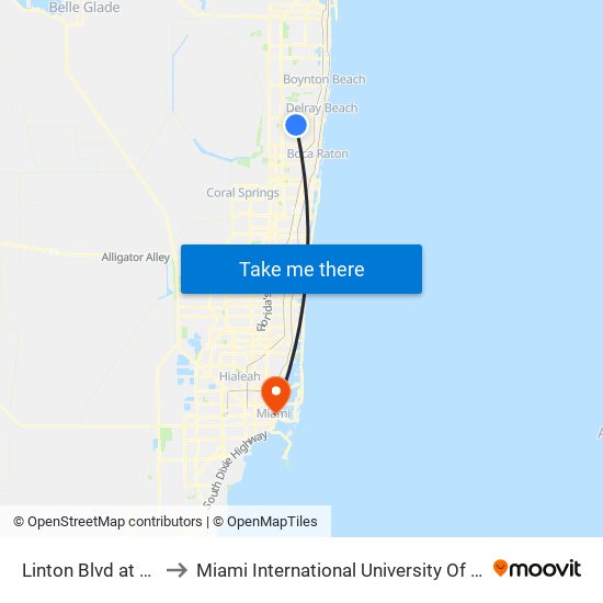 Linton Blvd at 60th Dr to Miami International University Of Art & Design map