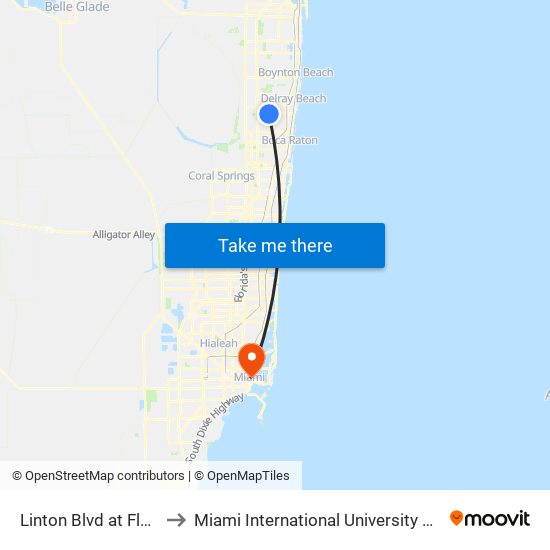 Linton Blvd at Flanders Ct to Miami International University Of Art & Design map