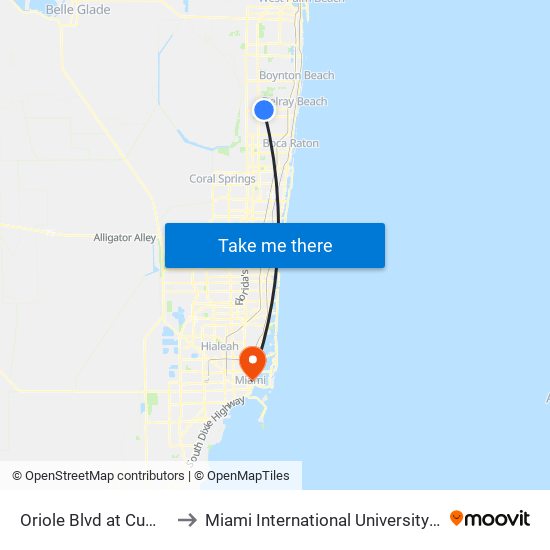 Oriole Blvd at Cumberland Dr to Miami International University Of Art & Design map