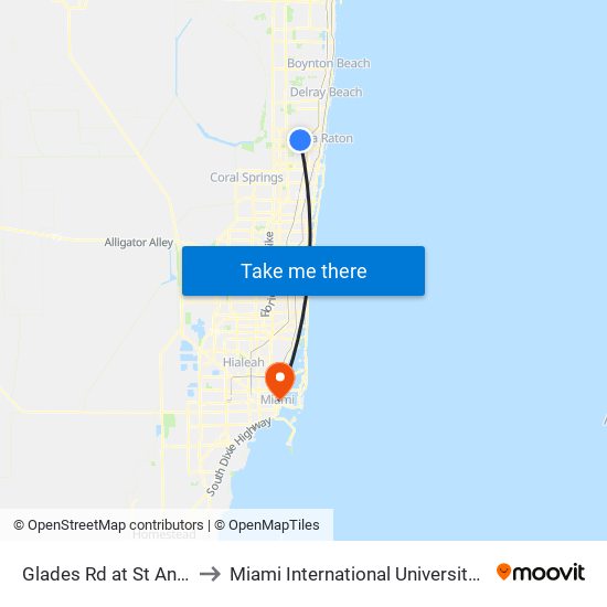 Glades Rd at  St Andrews Blvd to Miami International University Of Art & Design map