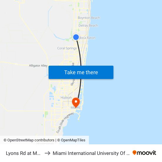 Lyons Rd at  Mori Blvd to Miami International University Of Art & Design map