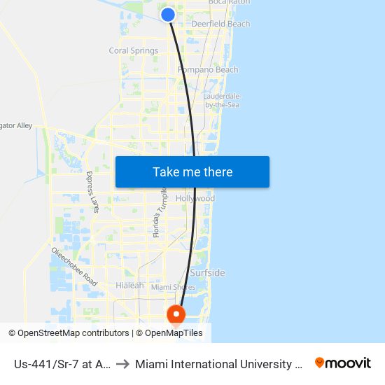 Us-441/Sr-7 at Allegro Dr to Miami International University Of Art & Design map