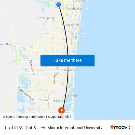 Us-441/Sr-7 at SW 3rd St to Miami International University Of Art & Design map