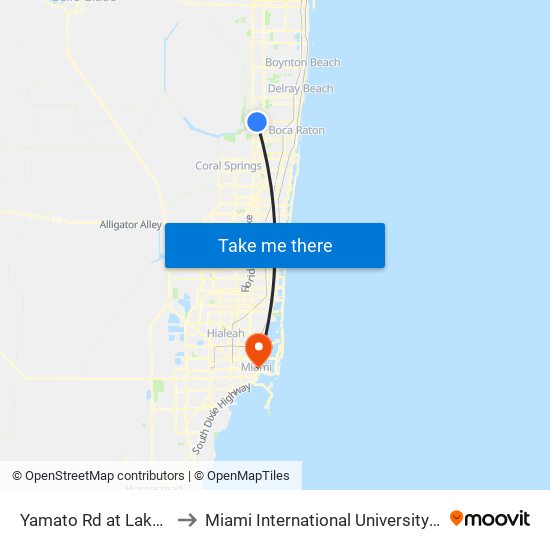 Yamato Rd at Lakeridge Blvd to Miami International University Of Art & Design map