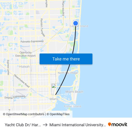 Yacht Club Dr/ Harbor Village to Miami International University Of Art & Design map