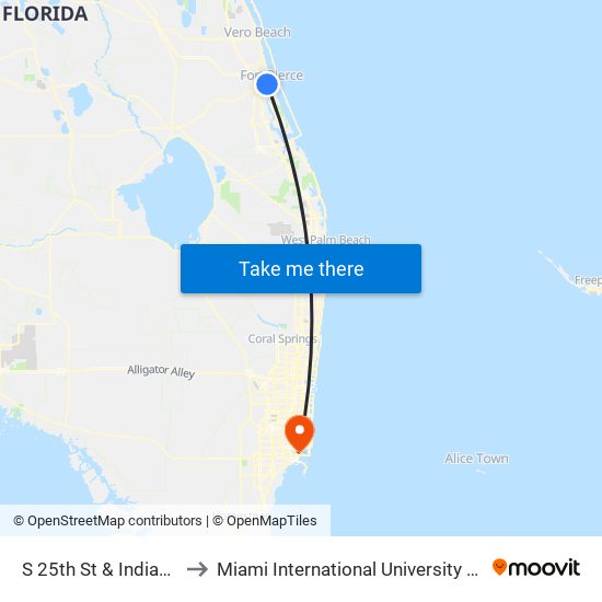 S 25th St & Indiana Avenue to Miami International University Of Art & Design map