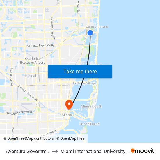 Aventura Government Central to Miami International University Of Art & Design map