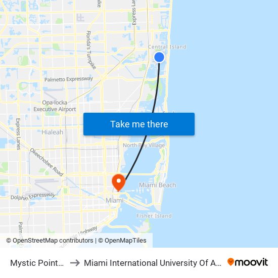 Mystic Pointe 600 to Miami International University Of Art & Design map