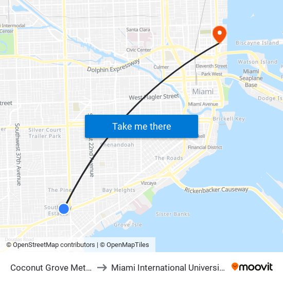 Coconut Grove Metrorail Station to Miami International University Of Art & Design map