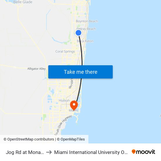 Jog Rd at Monaco Blvd to Miami International University Of Art & Design map