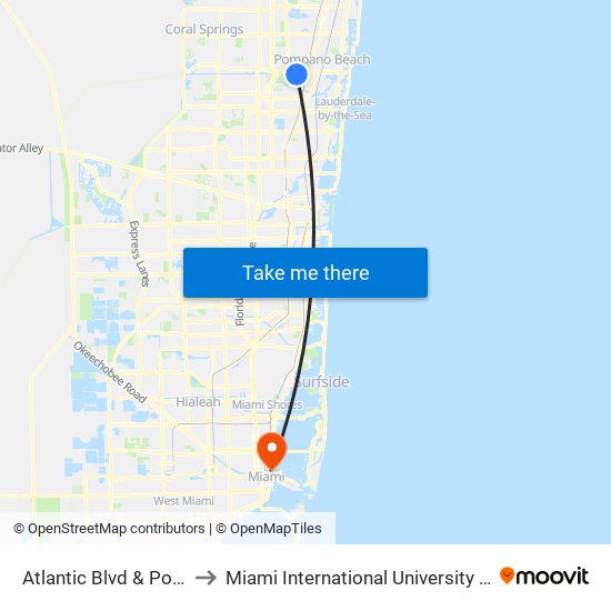 Atlantic Blvd & Powerline Rd to Miami International University Of Art & Design map