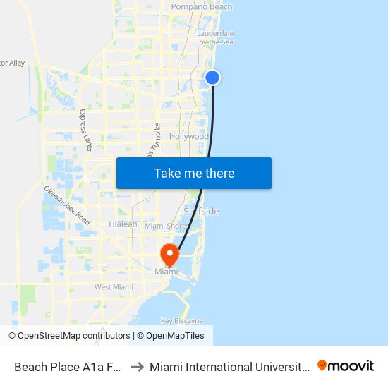 Beach Place A1a Ft Lauderdale to Miami International University Of Art & Design map