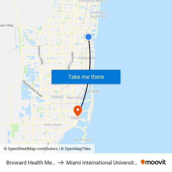 Broward Health Medical Center to Miami International University Of Art & Design map