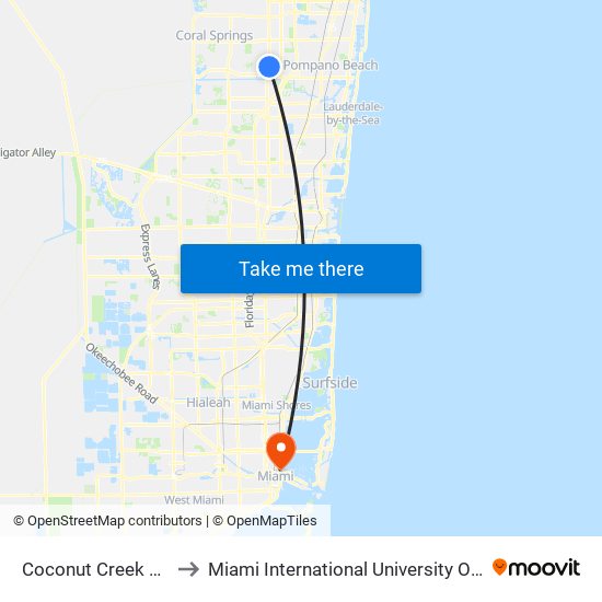 Coconut Creek & Us 441 to Miami International University Of Art & Design map