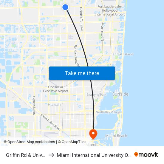 Griffin Rd & University Dr to Miami International University Of Art & Design map