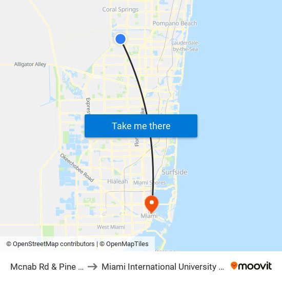 Mcnab Rd & Pine Island Rd to Miami International University Of Art & Design map