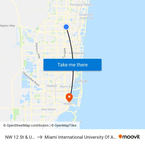 NW 12 St & Us 441 to Miami International University Of Art & Design map