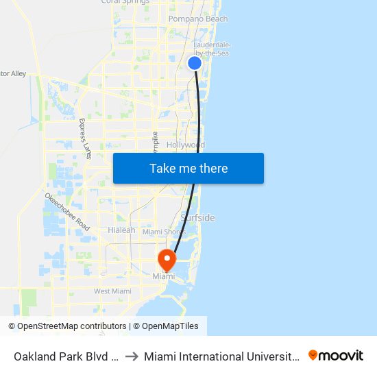 Oakland Park Blvd & Dixie Hwy to Miami International University Of Art & Design map