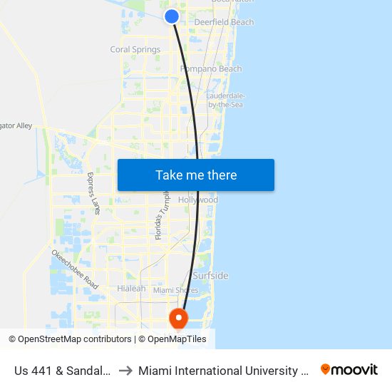 Us 441 & Sandalfoot Blvd to Miami International University Of Art & Design map