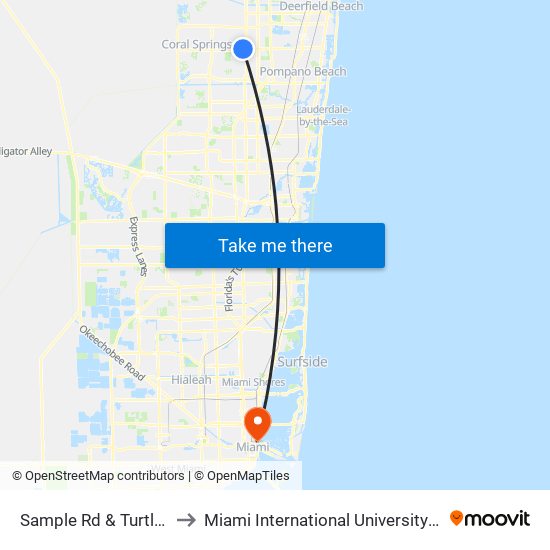 Sample Rd & Turtle Creek Rd to Miami International University Of Art & Design map