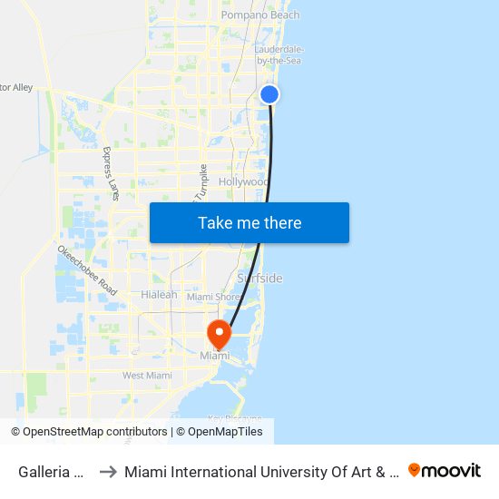 Galleria Mall to Miami International University Of Art & Design map