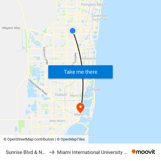 Sunrise Blvd & NW 56 Ave to Miami International University Of Art & Design map