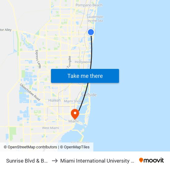 Sunrise Blvd & Bayview Dr to Miami International University Of Art & Design map