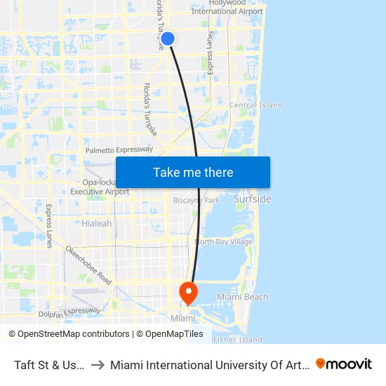 Taft St & US 441 to Miami International University Of Art & Design map