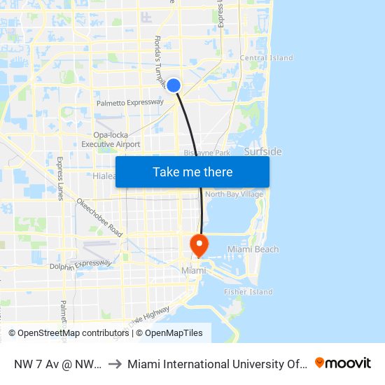 NW 7 Av @ NW 183 St to Miami International University Of Art & Design map