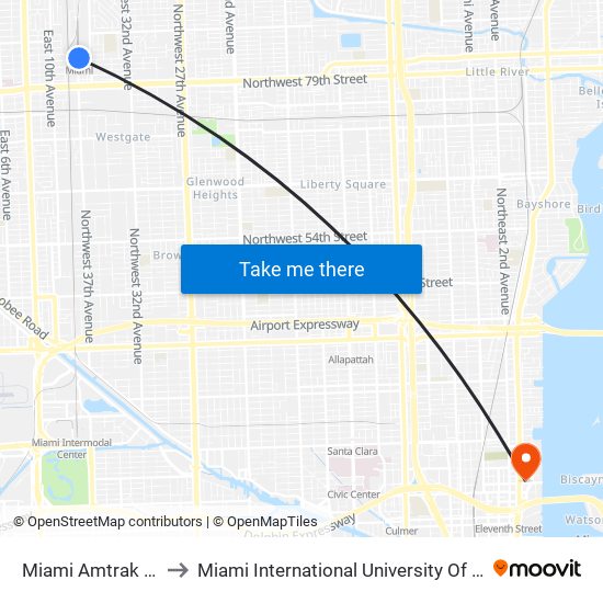 Miami Amtrak Station to Miami International University Of Art & Design map