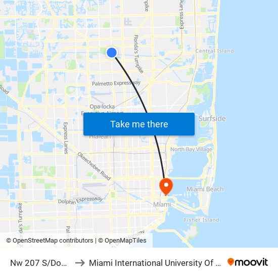 Nw 207 S/Douglas R to Miami International University Of Art & Design map