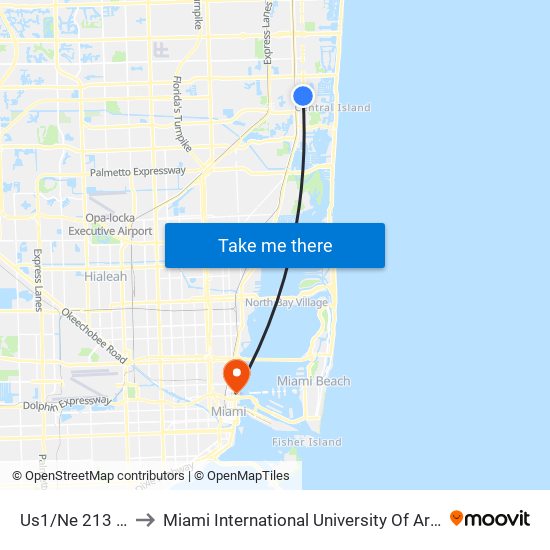 Us1/Ne 213 S (N) to Miami International University Of Art & Design map