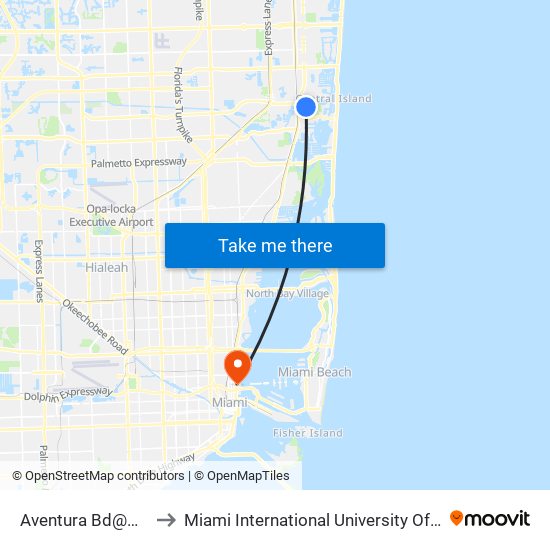 Aventura Bd@Ne 29 Pl to Miami International University Of Art & Design map