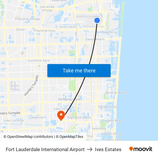 Fort Lauderdale International Airport to Ives Estates map