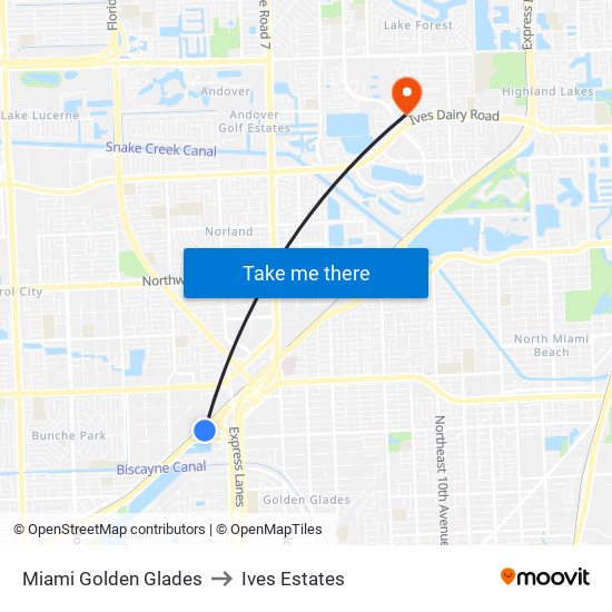 Miami Golden Glades to Ives Estates map