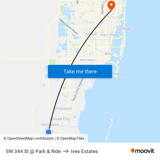 SW 344 St @ Park & Ride to Ives Estates map