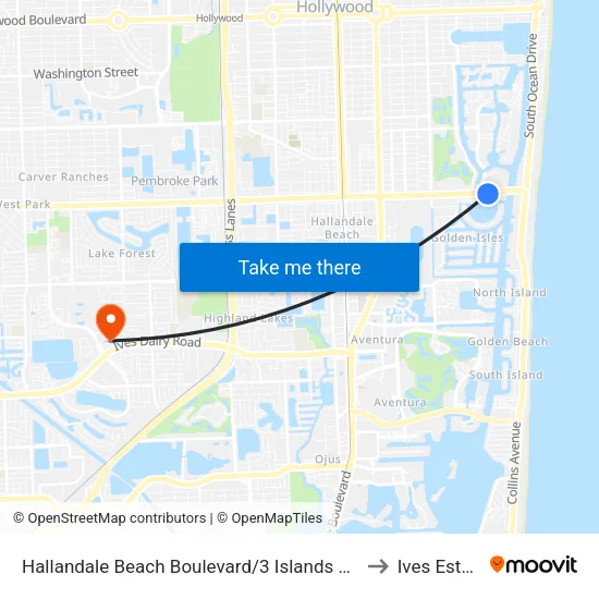 Hallandale Beach Boulevard/3 Islands Boulevard to Ives Estates map