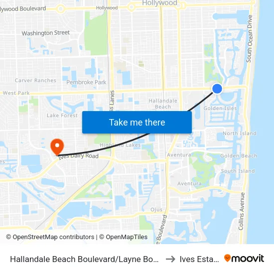 Hallandale Beach Boulevard/Layne Boulevard to Ives Estates map