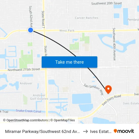 Miramar Parkway/Southwest 62nd Avenue to Ives Estates map